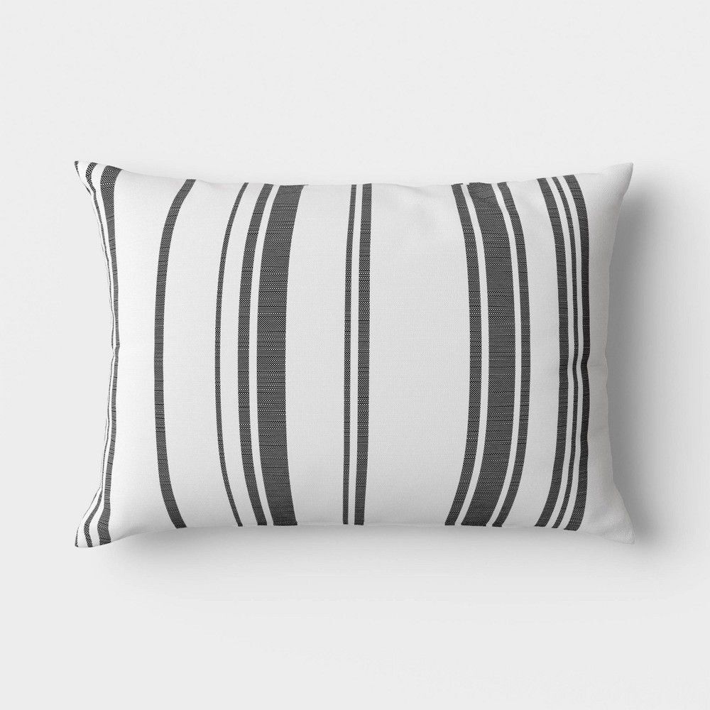 14x20 Woven Striped Lumbar Pillow Black Ivory Threshold Decorative Accent
